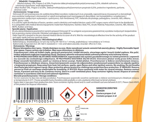 ⁨DETRO SEPT AF 1 l Alkoholowy preparat do szybkiej dezynfekcji powierzchni i wyrobów⁩ w sklepie Wasserman.eu