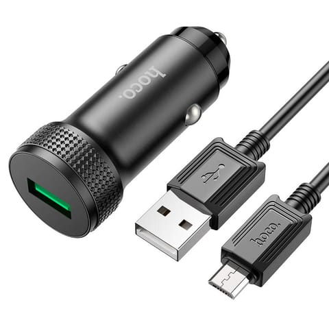 ⁨Ładowarka samochodowa 18W 1x USB QC3.0 + Kabel 1x USB - Micro USB Hoco Z49A czarna⁩ w sklepie Wasserman.eu