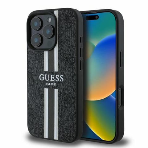 ⁨Guess GUHMP16XP4RPSK iPhone 16 Pro Max 6.9" czarny/black hardcase 4G Printed Stripes MagSafe⁩ w sklepie Wasserman.eu