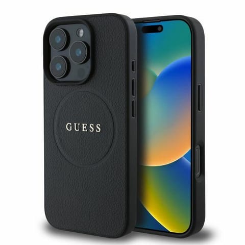 ⁨Guess GUHMP16LPGHSMMK iPhone 16 Pro 6.3" czarny/black hardcase Grained Ring MagSafe⁩ w sklepie Wasserman.eu