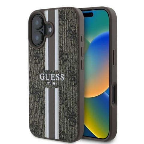 ⁨Guess GUHMP16SP4RPSW iPhone 16 6.1" brązowy/brown hardcase 4G Printed Stripes MagSafe⁩ w sklepie Wasserman.eu