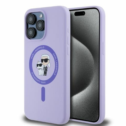 ⁨Karl Lagerfeld KLHMP15XSCMKCRHU iPhone 15 Pro Max 6.7" fioletowy/purple hardcase Silicone Karl&Choupette Heads Ring MagSafe⁩ w sklepie Wasserman.eu