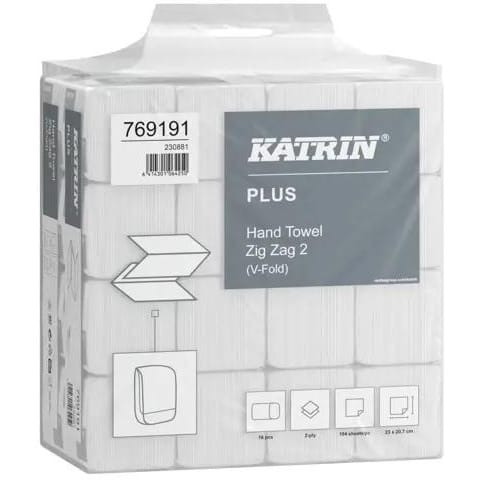 ⁨Ręcznik ZZ V-FOLD KATRIN Plus biały 207x230mm 2 warstwy celuloza (16x190=3040 listków) 769191⁩ w sklepie Wasserman.eu