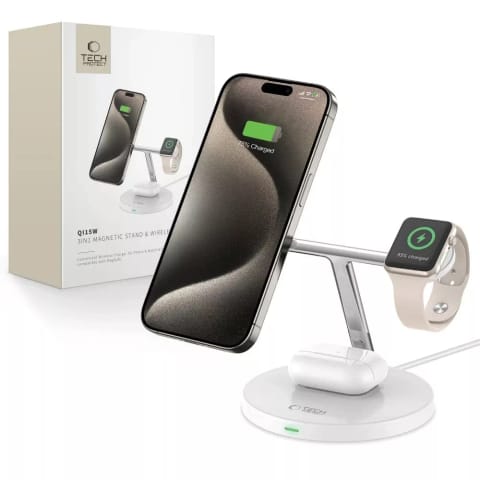 ⁨Ładowarka Indukcyjna QI15W-A35 IN1 Magnetic MagSafe Wireless Charger do iPhone, Airpods, Apple Watch White⁩ w sklepie Wasserman.eu