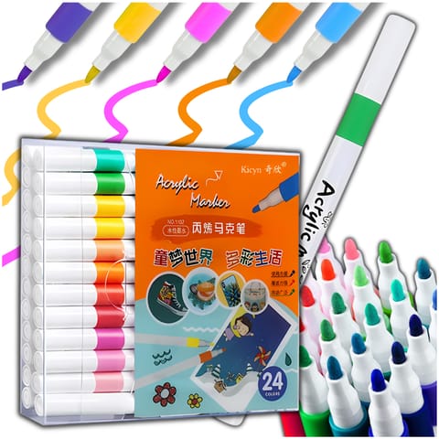 ⁨FLAMASTRY PISAKI AKRYLOWE DO RÓŻNYCH POWIERZCHNI 24szt Acrylic Marker⁩ w sklepie Wasserman.eu