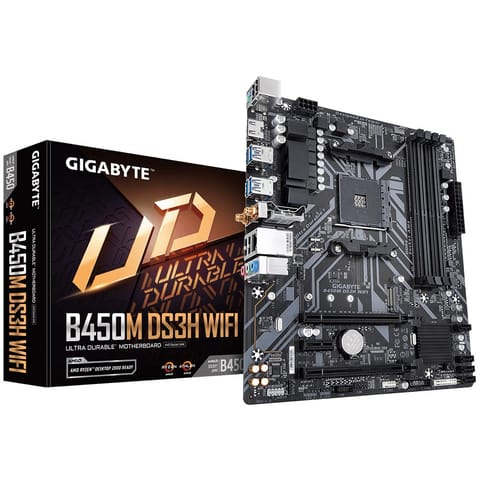 ⁨GIGABYTE B450M DS3H WIFI Motherboard - Supports AMD Series 5000 CPUs, up to 3600MHz DDR4 (OC), 1xPCIe 3.0 x4 M.2, WIFI, GbE LAN, USB 3.1 Gen 1⁩ at Wasserman.eu