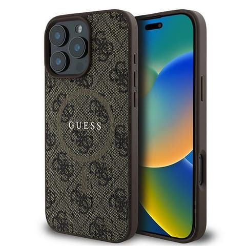 ⁨Guess GUHMP16LG4GFRW iPhone 16 Pro 6.3" brązowy/brown hardcase 4G Ring Classic Logo MagSafe⁩ w sklepie Wasserman.eu