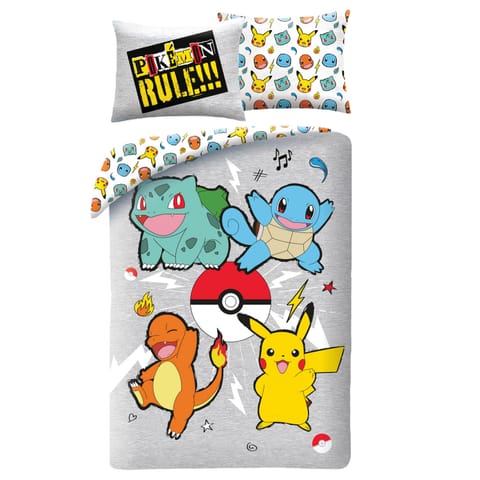 ⁨Pościel mikrofibra 140x200+1p70x90 Pokemon szary⁩ w sklepie Wasserman.eu