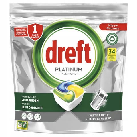 ⁨Dreft Platinum All in One Citron Kapsułki do Zmywarki 34 szt.⁩ w sklepie Wasserman.eu