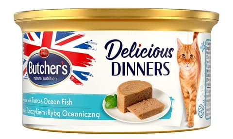 ⁨Butcher’s Delicious Dinners Cat - mokra karma dla kota  z tuńczykiem i rybami oceanicznymi w formie musu - puszka - 85 g⁩ w sklepie Wasserman.eu
