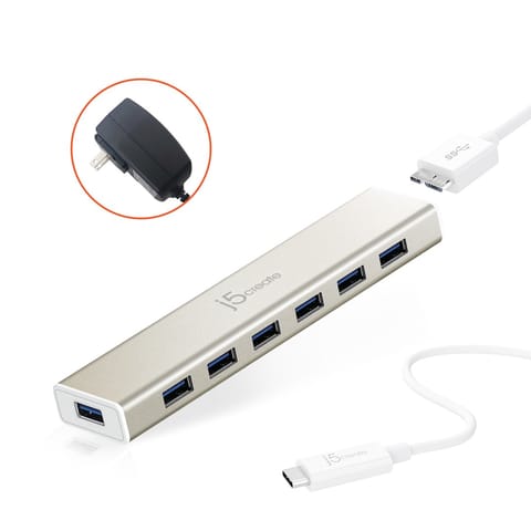 ⁨j5create JCH377 USB-C® 7- Port Hub - EU/UK, Metallic Champagne⁩ at Wasserman.eu