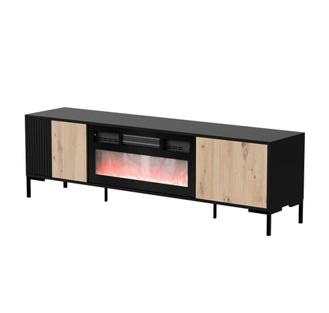 ⁨Cama RTV Cabinet MERCI 180 x 40 x 53.5 cm black/oak artisan + fireplace⁩ at Wasserman.eu