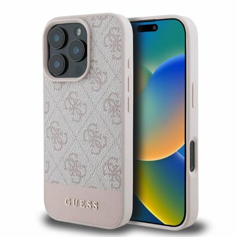 ⁨Guess GUHCP16LG4GLPI iPhone 16 Pro 6.3"  różowy/pink hardcase 4G Bottom Stripe⁩ w sklepie Wasserman.eu