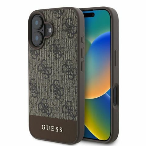 ⁨Guess GUHCP16SG4GLBR iPhone 16 6.1" brązowy/brown hardcase 4G Bottom Stripe⁩ w sklepie Wasserman.eu