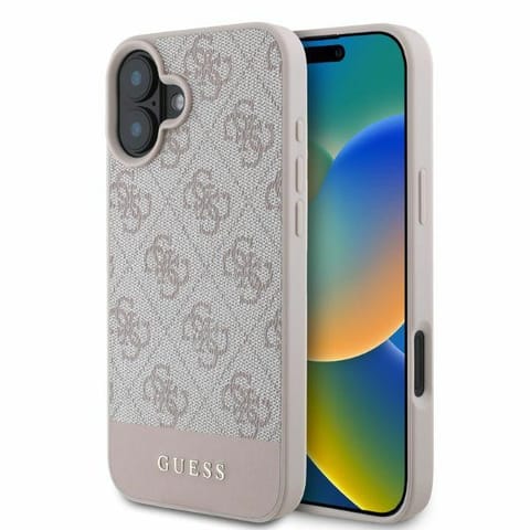 ⁨Guess GUHCP16SG4GLPI iPhone 16 6.1"  różowy/pink hardcase 4G Bottom Stripe⁩ w sklepie Wasserman.eu