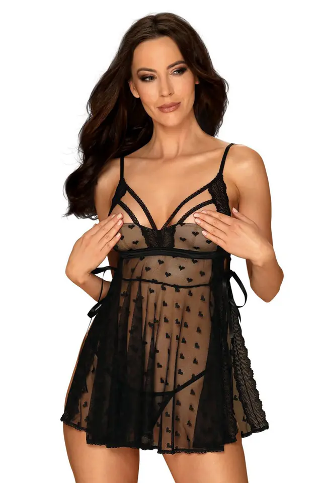 ⁨Koszulka Heartia Babydoll + stringi GRATIS! Czarny (Rozmiar S/M)⁩ w sklepie Wasserman.eu