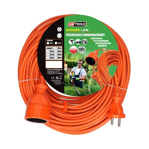 ⁨AWTOOLS GARDEN EXTENSION CORD SINGLE SOCKET 40m WITHOUT GROUNDING / 2x1.0mm / 6A / 230V / 1500W⁩ at Wasserman.eu