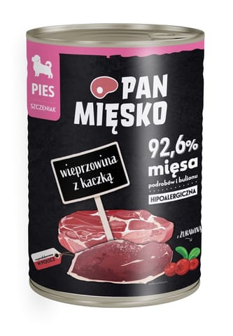 ⁨Pan Mięsko Wieprzowina z Kaczką dla szczeniąt 400g⁩ w sklepie Wasserman.eu