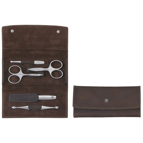 ⁨Zwilling Twinox Travel Set - Brown 5-piece leather case - Brown⁩ at Wasserman.eu