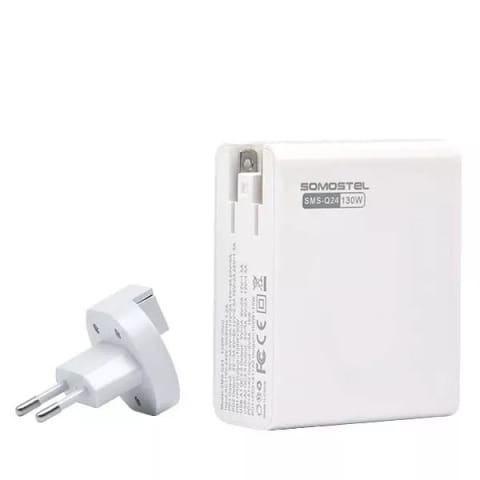 ⁨Ładowarka sieciowa Somostel Power Selivery Q24 130W Gan 2x USB-C + 2x USB QC 3.0 Biała⁩ w sklepie Wasserman.eu