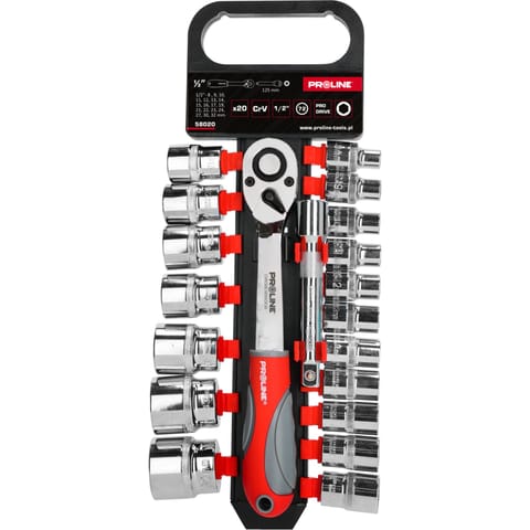 ⁨Zestaw 20 szt. nasadek,  crv,1/2",8-32mm,przedłużka,proline⁩ w sklepie Wasserman.eu