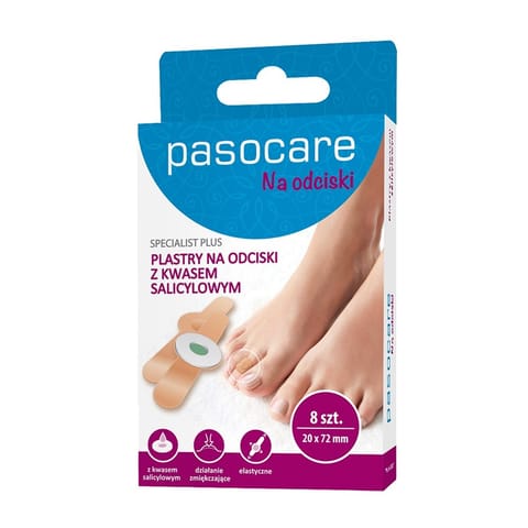 ⁨PASOCARE Specialist Plus Plastry na odciski z kwasem salicylowym 20mm x 72mm  1op.-8szt⁩ w sklepie Wasserman.eu