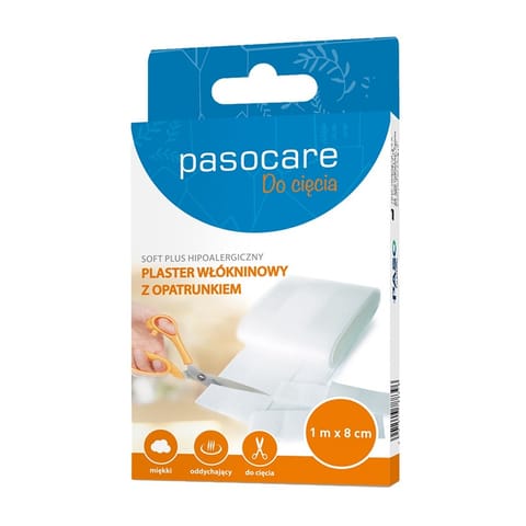 ⁨PASOCARE Soft Plus Hipoalergiczny Plaster włókninowy z opatrunkiem - do cięcia 1m x 8cm⁩ w sklepie Wasserman.eu