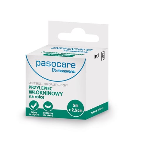 ⁨PASOCARE Soft Roll Hipoalergiczny Przylepiec włókninowy do mocowania - na rolce 5m x 2.5cm⁩ w sklepie Wasserman.eu