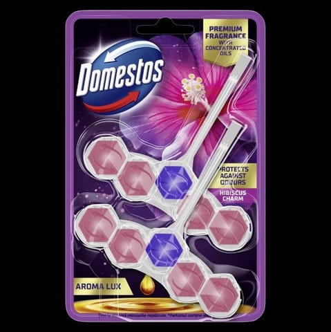 ⁨DOMESTOS Kostka toaletowa Power 5 Aroma Lux Hibiscus Oil & Wild Berries 2 x 55 g⁩ w sklepie Wasserman.eu