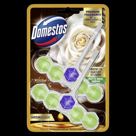 ⁨DOMESTOS Kostka toaletowa Power 5 Aroma Lux White Rose & Green Tea Tree Oil 2 x 55 g⁩ w sklepie Wasserman.eu