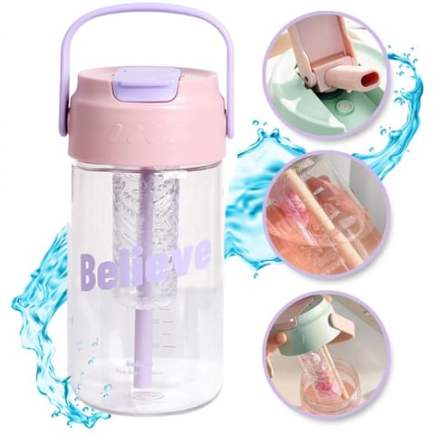 ⁨Butelka na wodę z koszyczkiem i słomką 800 ML Believe BD34⁩ w sklepie Wasserman.eu