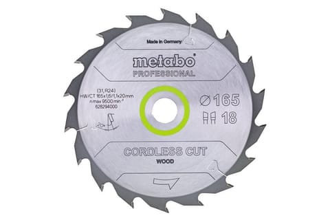 ⁨METABO CIRCULAR SAW BLADE HW/CT 165x20x18Z CORDLESS CUT WOOD PROFESSIONAL⁩ at Wasserman.eu