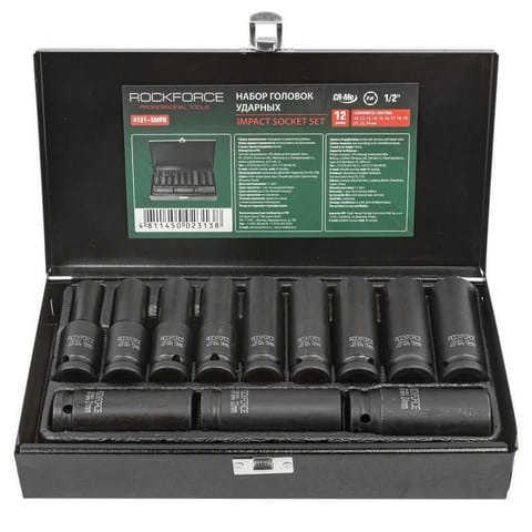 ⁨ROCKFORCE IMPACT SOCKETS LONG 12pcs.1/2" 10-24mm /CASE⁩ at Wasserman.eu