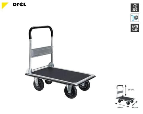 ⁨DREL 4-WHEEL WAREHOUSE TROLLEY 300KG PLATFORM 90x60cm INFLATABLE WHEELS⁩ at Wasserman.eu