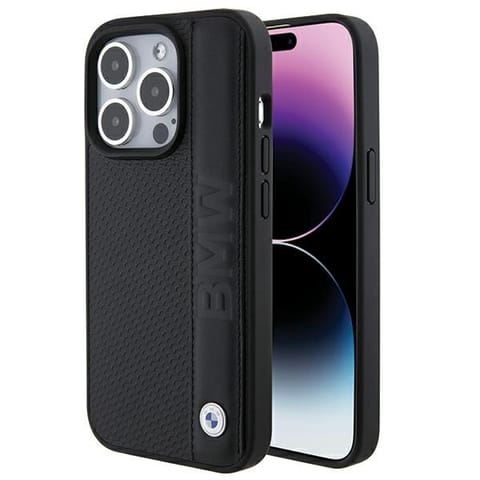 ⁨BMW BMHCP15L22RDPK iPhone 15 Pro 6.1" czarny/black hardcase Leather Textured & Stripe⁩ w sklepie Wasserman.eu