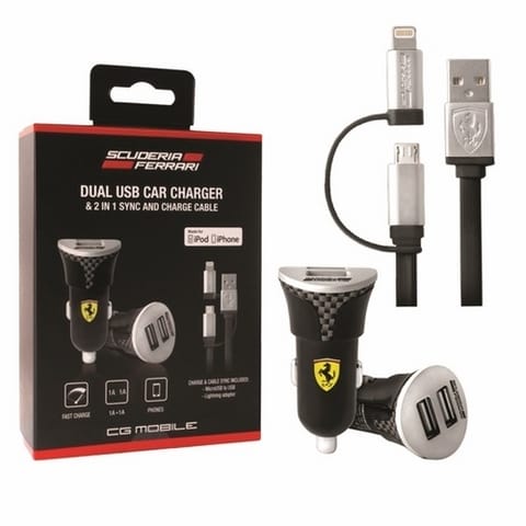⁨Ferrari ładowarka FEBCCCBUNBK 2w1 MFIlightning/micro USB czarna/black⁩ w sklepie Wasserman.eu