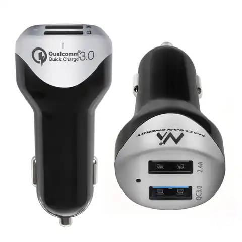 ⁨Car Charger max4.8A 2xUSB Maclean Energy MCE157 Qualcomm Quick Charge QC 3.0 plus cable 1.5m Silver⁩ at Wasserman.eu