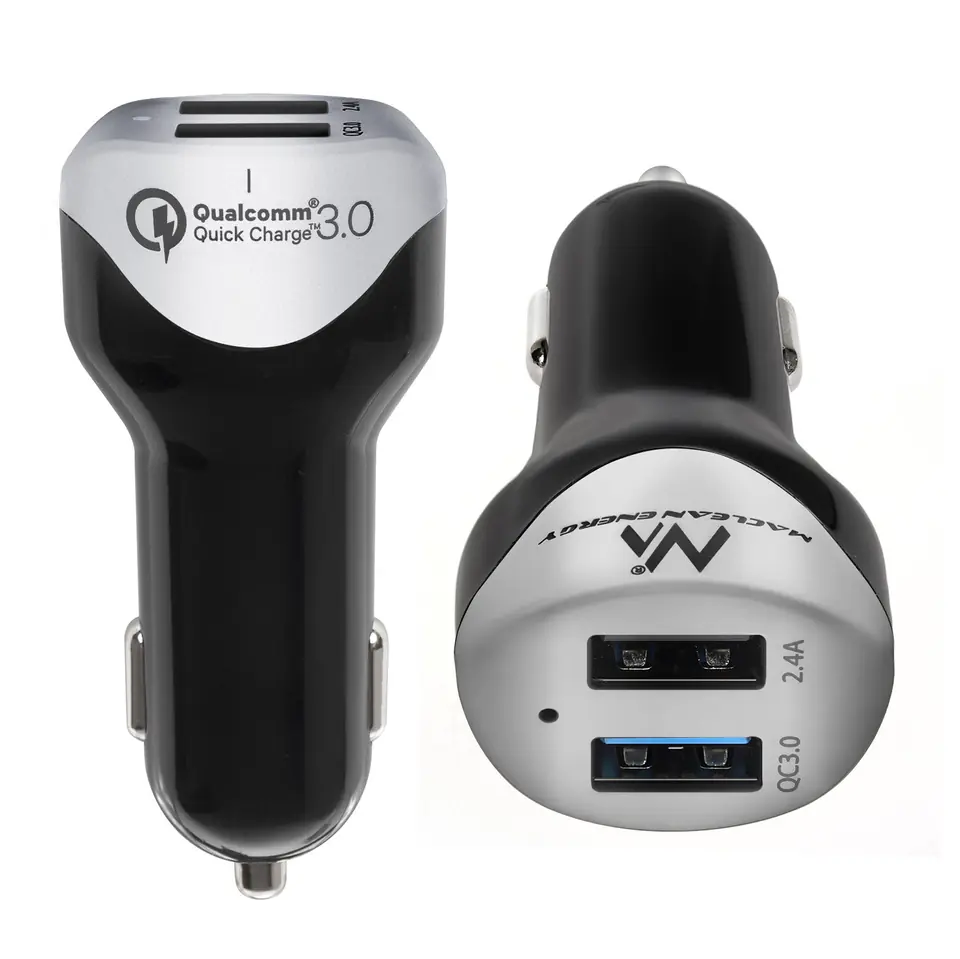 Car Charger max4.8A 2xUSB Maclean Energy MCE157 Qualcomm Quick Charge QC 3.0 plus cable 1.5m Silver at Wasserman.eu