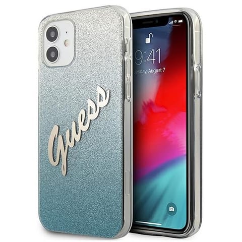 ⁨Guess GUHCP12SPCUGLSBL iPhone 12 mini 5.4" blue/blue hardcase Glitter Gradient Script⁩ at Wasserman.eu