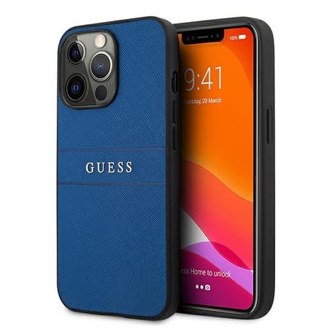 ⁨Guess GUHCP13XPSASBBL iPhone 13 Pro Max 6,7" niebieski/blue Saffiano Strap⁩ w sklepie Wasserman.eu