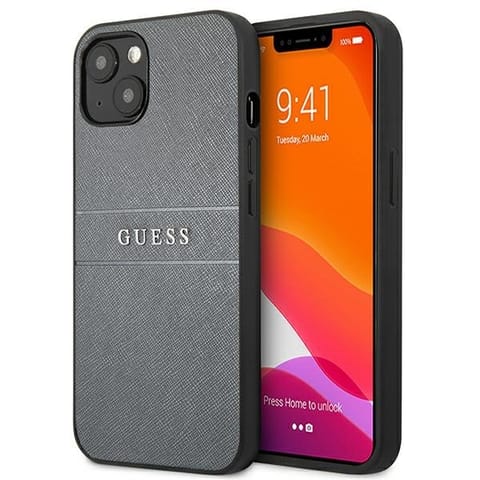 ⁨Guess GUHCP13SPSASBGR iPhone 13 mini 5,4" szary/grey Saffiano Strap⁩ w sklepie Wasserman.eu