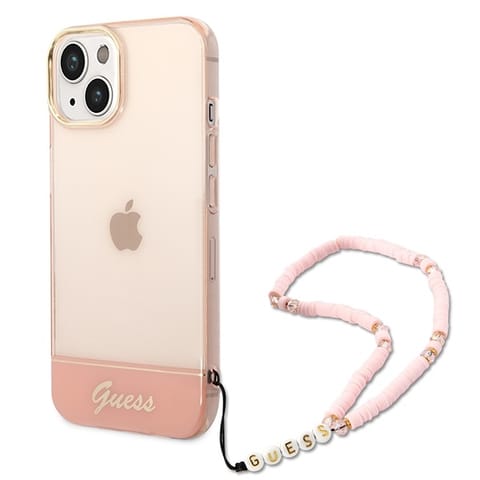 ⁨Guess GUHCP14SHGCOHP iPhone 14 6,1" pink/pink hardcase Translucent Pearl Strap⁩ at Wasserman.eu