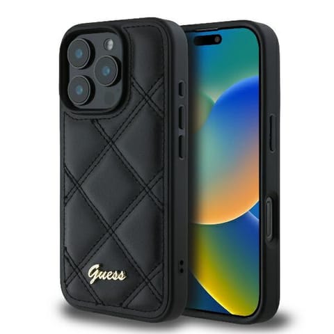 ⁨Guess GUHCP16XPSQSQSK iPhone 16 Pro Max 6.9" czarny/black hardcase Quilted Metal Logo⁩ w sklepie Wasserman.eu