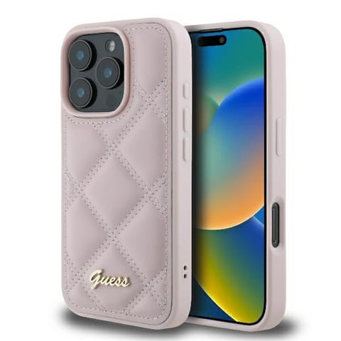 ⁨Guess GUHCP16XPSQSQSP iPhone 16 Pro Max 6.9" różowy/pink hardcase Quilted Metal Logo⁩ w sklepie Wasserman.eu