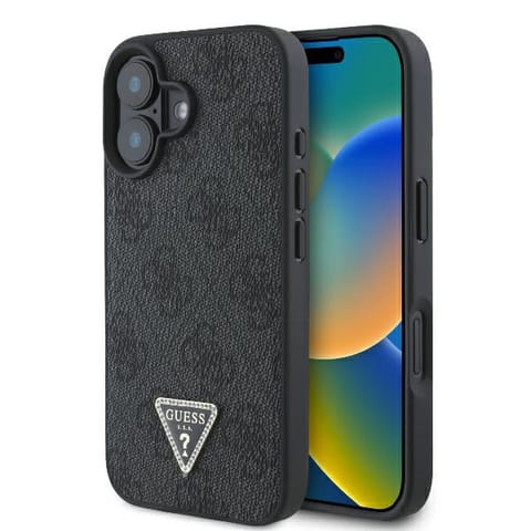 ⁨Guess GUHCP16SP4TDPK iPhone 16 6.1" czarny/black hardcase Leather 4G Triangle Strass⁩ w sklepie Wasserman.eu