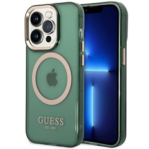 ⁨Guess GUHMP14LHTCMA iPhone 14 Pro 6.1"  zielony/khaki hard case Gold Outline Translucent MagSafe⁩ w sklepie Wasserman.eu