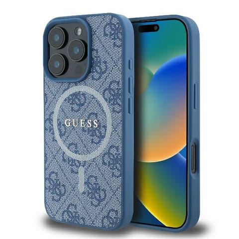 ⁨Guess GUHMP16LG4GFRB iPhone 16 Pro6.3" niebieski/blue hardcase 4G Ring Classic Logo MagSafe⁩ w sklepie Wasserman.eu