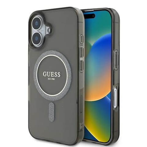 ⁨Guess GUHMP16SHFGEREK iPhone 16 6.1" czarny/black hardcase IML Glitter Circle MagSafe⁩ w sklepie Wasserman.eu