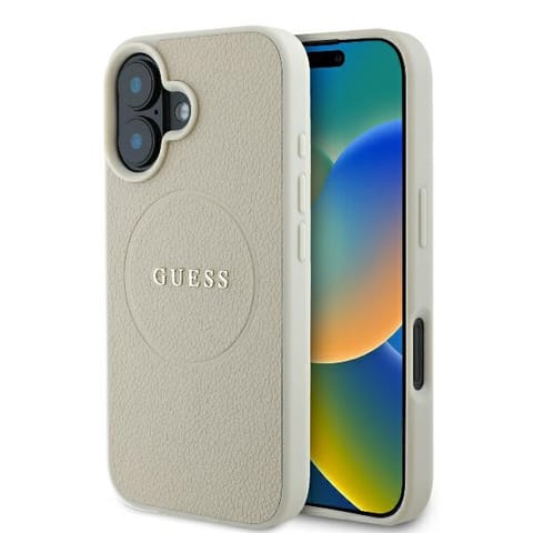 ⁨Guess GUHMP16SPGHSMME iPhone 16 6.1" beżowy/beige hardcase Grained Ring MagSafe⁩ w sklepie Wasserman.eu