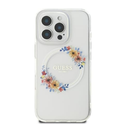 ⁨Guess GUHMP16XHFWFCT iPhone 16 Pro Max 6.9" przeźroczysty/transprent hardcase IML Flowers Wreath MagSafe⁩ w sklepie Wasserman.eu